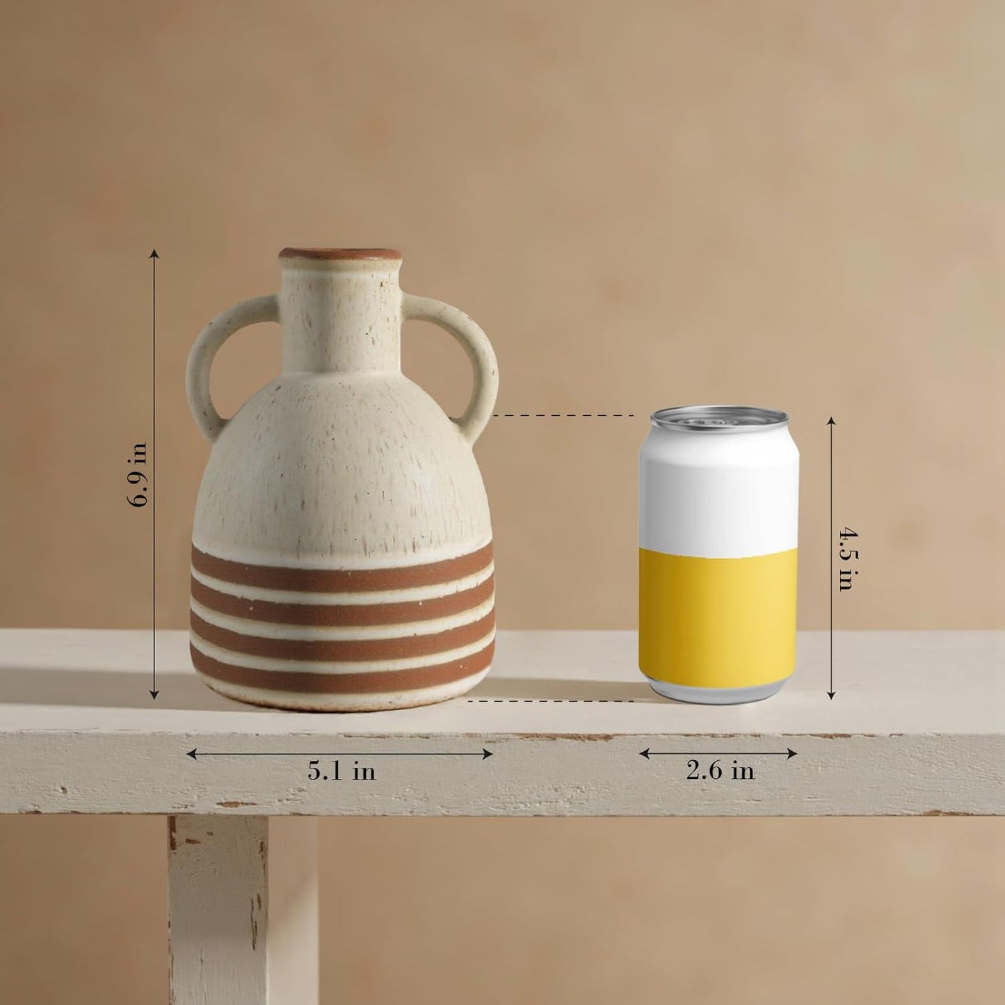 Rustic Farmhouse Ceramic Vase, Pastoral with 2 Ear Design, Boho Vintage Terracotta Vases for Bouquet、Fake Plants, Suitable for Home Decor, Shelf, Dining Table, Living Room, Mantle, Bathroom, 6.9 Inch