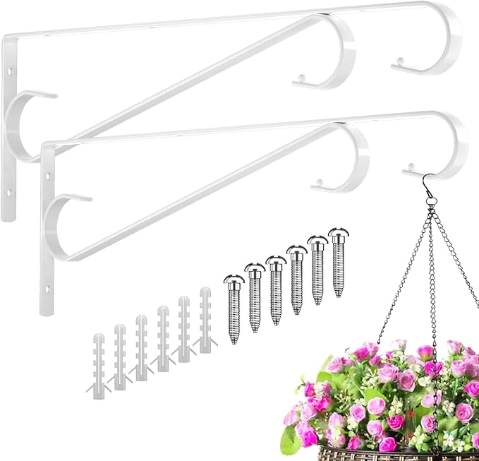 Plant Hangers Outdoor (2 Pack-15.5 Inch White) Plant Hooks Heavy Duty Iron Plant Hanger Hook for Wall, Hanging Plant Bracket for Planters, Bird Feeders, Lanterns, Wind Chimes, Outdoor