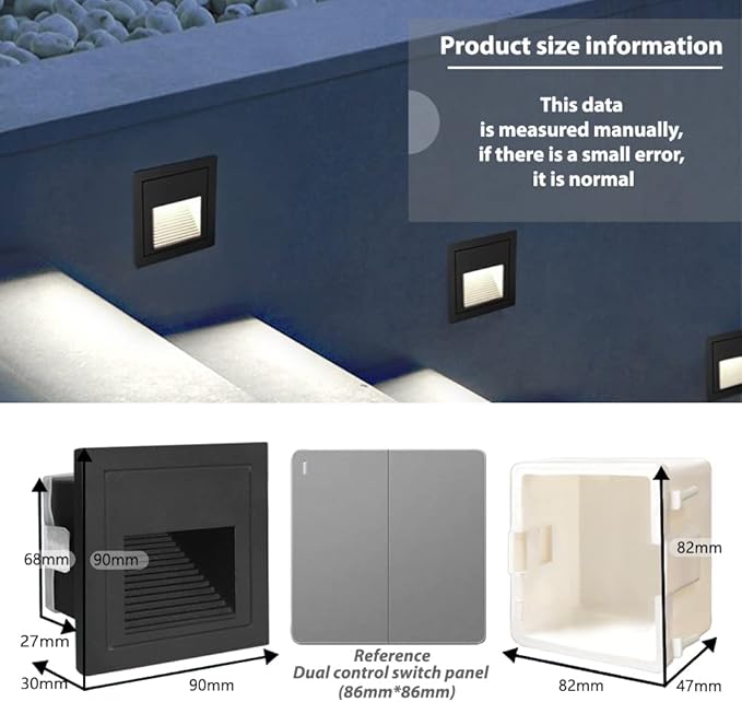 4Pack 3W LED Recessed Light 85-230V Step Lights Cool White 6000K IP65 Waterproof Wall Light Staircase Light lamp, Inside Outside Garden Balcony Corridor, Aluminum, 120V,Black