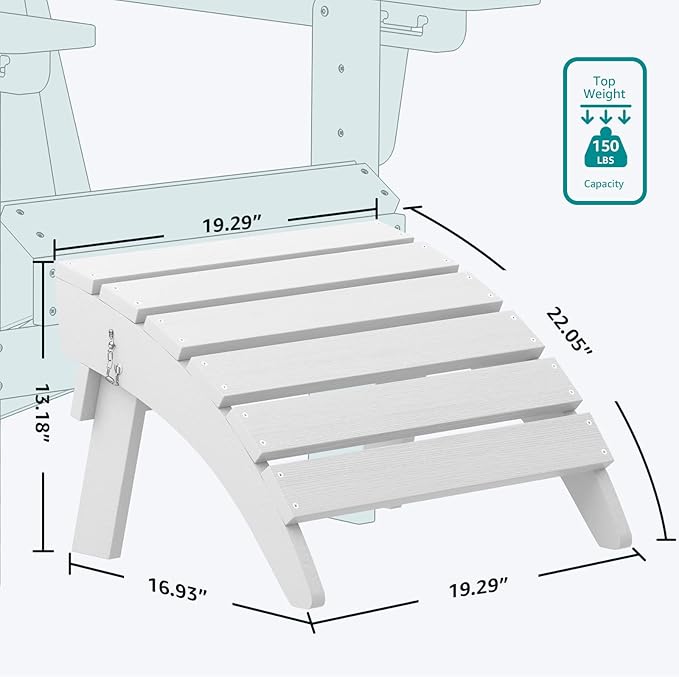 SERWALL Folding Adirondack Ottoman Set of 2, No-Assembly Outdoor Footstool, High Impact Polystyrene Folding Adirondack Footrest, White