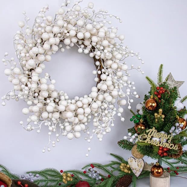 VioletEverGarden White Wreath 20 Inch Winter Wreaths for Front Door Artificial White Berry Wreath for Winter Christmas Hoilday Party Wall Window Decorations