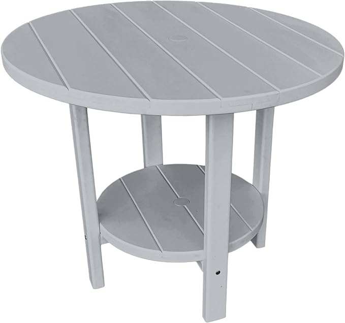 Phat Tommy Round Poly Resin Outdoor Patio Dining Table, All Weather Poly Patio Outdoor Furniture, Grey