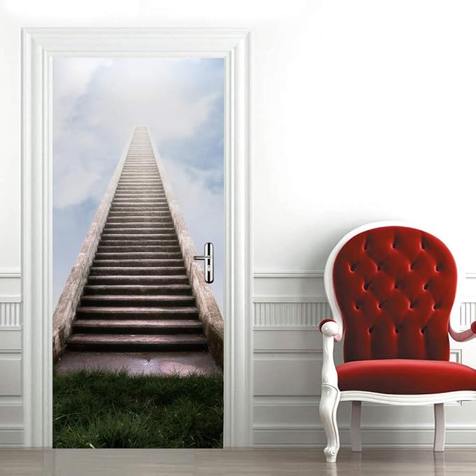 3D Door Stickers Murals - Peel & Stick - Stairs & Wallpaper - Self-Adhesive Removable PVC Waterproof Door Poster - 34.6" x 78.7" for Bedroom & Living Room