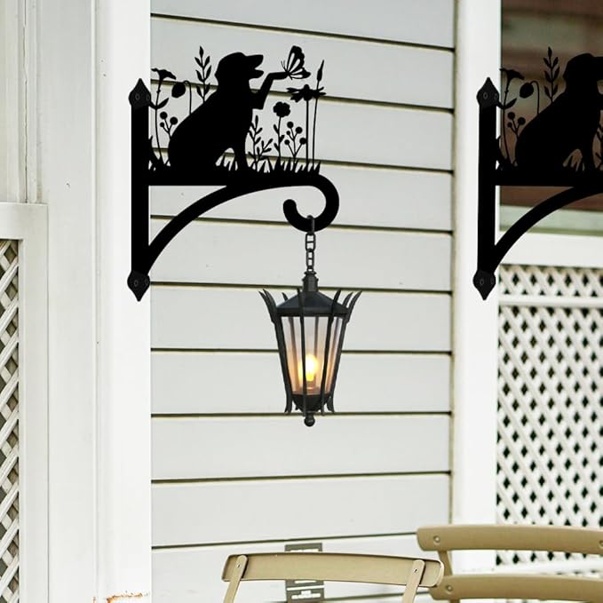 Peacoblue Iron Plant Hangers Holder for Outdoor Indoor Hanging Plants Fern Pots, Lantern, Bird Feeder, Wind Chimes, 12”x14” Dog Weather Resistant Metal Wall Brackets Hooks for Porch, Garden, Home(Dog)