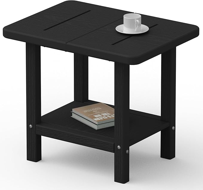 Outdoor Side Table - 2-Tier Storage All Weather Outdoor End Table for Patio - HDPE Morden Easy Maintenance Adirondack Side Table for Pool Porch Balcony Garden Lawn Backyard Outside Indoor