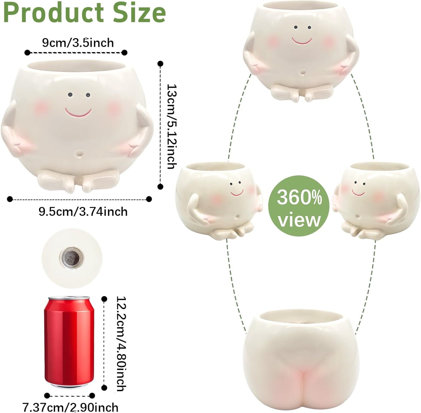 3.5" Smiley Face Planter Pot,Funny Belly Planters Design,with Drainage Hole Resin Cute Plant Pot,for Indoor Outdoor Plants