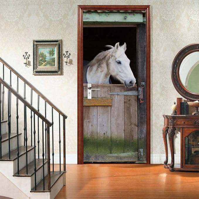 3D Door Stickers Murals Peel and Stick - Horse - Wallpaper Self-Adhesive Decals Removable PVC Waterproof Poster for Bedroom Living Room 30.3" x 78.7"