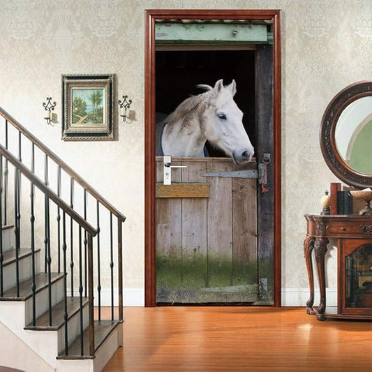 3D Door Stickers Murals Peel and Stick - Horse - Wallpaper Self-Adhesive Decals Removable PVC Waterproof Poster for Bedroom Living Room 30.3" x 78.7"