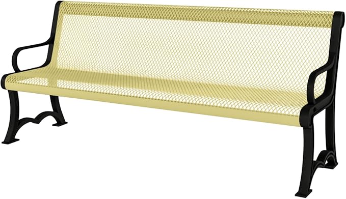 Coated Outdoor Furniture Heavy-Duty Outdoor Bench Thermoplastic Coated, Expanded Metal, Commercial-Grade Garden Bench, Made in America (Portable with Back, 4 Ft, Textured Sand)