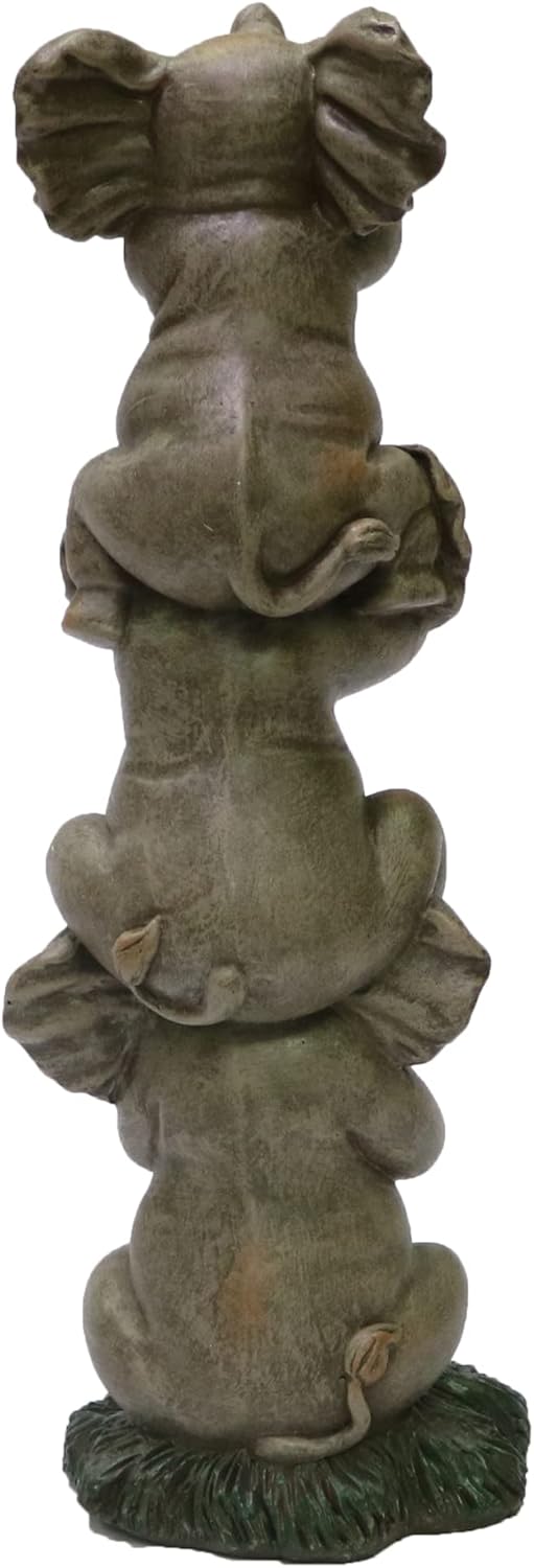 Nature's Mark See Hear Speak No Evil Elephants Totem Statue 9" Tall Jungle Safari Wildlife Acrobatic Elephants Figurine Decor Sculpture Pole Resin Home Decorative Accent (Gray)