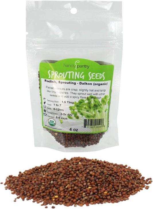 Handy Pantry Organic Radish Sprouting Seeds | 4oz. Non-GMO Daikon Radish Seeds | Radish Seeds For Planting, Sprouting, & Microgreens