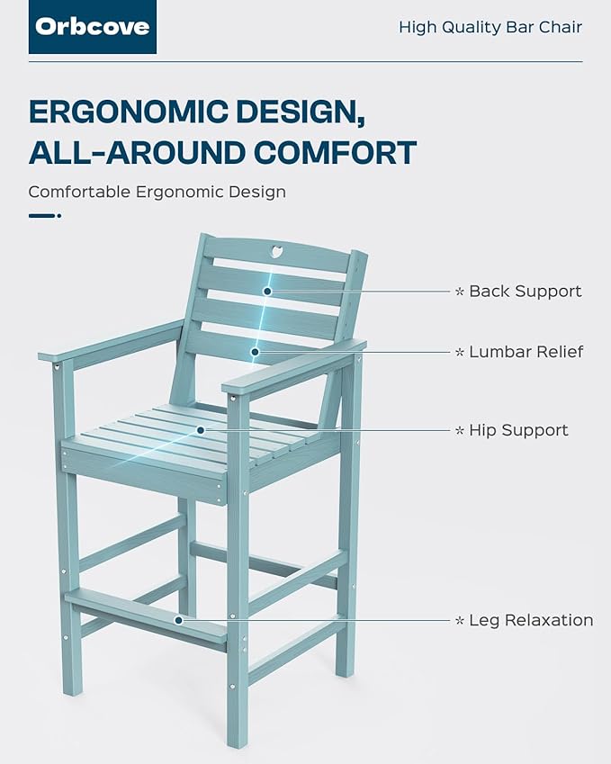 3-Piece Bar Height Outdoor Table and Chairs Set, HDPE Wood Grain Patio Bar Table and Chairs with Heart Cutout Design, Weather-Resistant Bar Height Furniture for Deck, Porch, Pool (Light Blue)