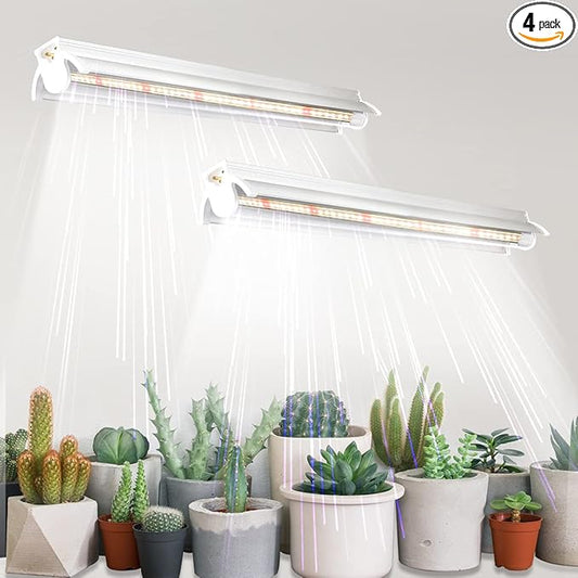 T5 Grow Lights 2 Pack, 1.4Ft 5000K White Full Spectrum LED Plant Growing Lamp Strips for Indoor Plants, Seeds Starting, Succulents, High PPFD with V-Shaped Reflector