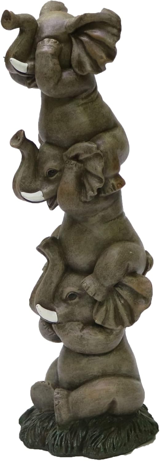 Nature's Mark See Hear Speak No Evil Elephants Totem Statue 9" Tall Jungle Safari Wildlife Acrobatic Elephants Figurine Decor Sculpture Pole Resin Home Decorative Accent (Gray)