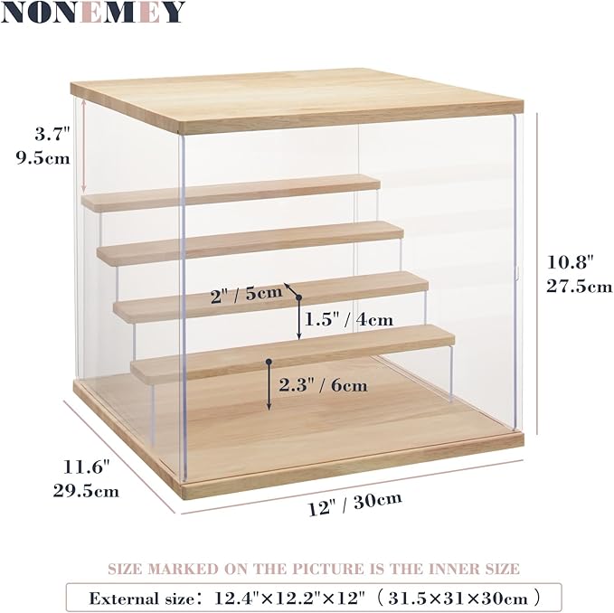NONEMEY Clear Acrylic Display Case Stand with LED Light 2/3/4/5/6 Tier Storage Box Showcase Dustproof Organizer Box for Collectibles (5Tier 12.4*12.2*12inch )