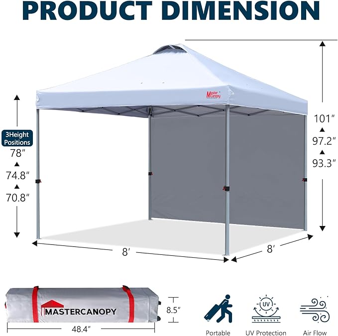 MASTERCANOPY Durable Pop-up Canopy Tent with 1 Sidewall (8'x8',White)