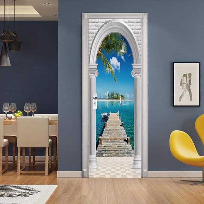 3D Door Stickers Murals Peel and Stick - Landscape - Door Wallpaper Self-Adhesive Door Decals Removable PVC Waterproof Door Poster for Bedroom Living Room Door Decoration 34.6" x 78.7"