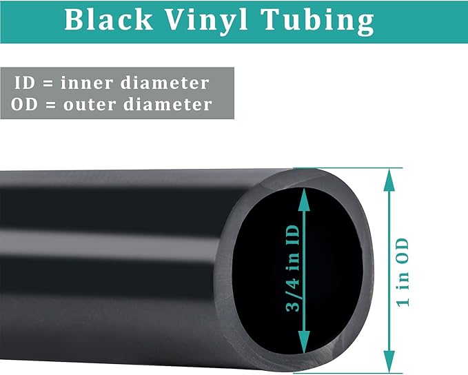 3/4" id - 25ft Black Vinyl Tubing Flexible PVC Tube Hybrid Hose Transfer Water Fuel Gas for Pond Fountain Garden Waterfall, Durable and Safe, with 2 Hose Clamps