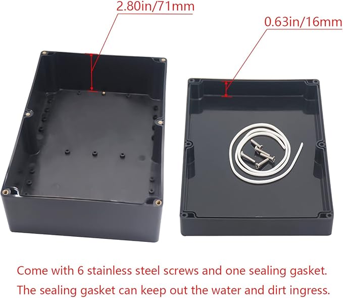 Project Box IP65 Waterproof Junction Box ABS Plastic Black Electrical Boxes DIY Electronic Project Case Power Enclosure 10.35x7.17x3.74 inch(263x182x95 mm)