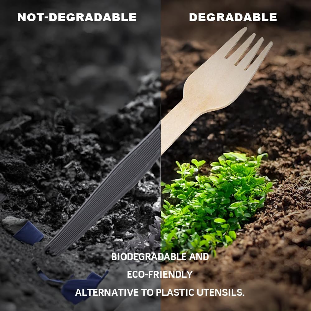 Disposable Wooden Forks – 360 Pcs Compostable Wooden Forks, Biodegradable Eco-Friendly Utensils Alternative to Plastic Cutlery for Parties, Weddings, Events & Camping