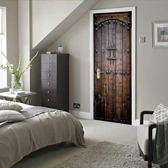 3D Door Stickers Murals Peel and Stick - Wooden Door - Door Wallpaper Self-Adhesive Door Decals Removable PVC Waterproof Door Poster for Bedroom Living Room Door Wall Decoration 37.4 x 78.7 inch