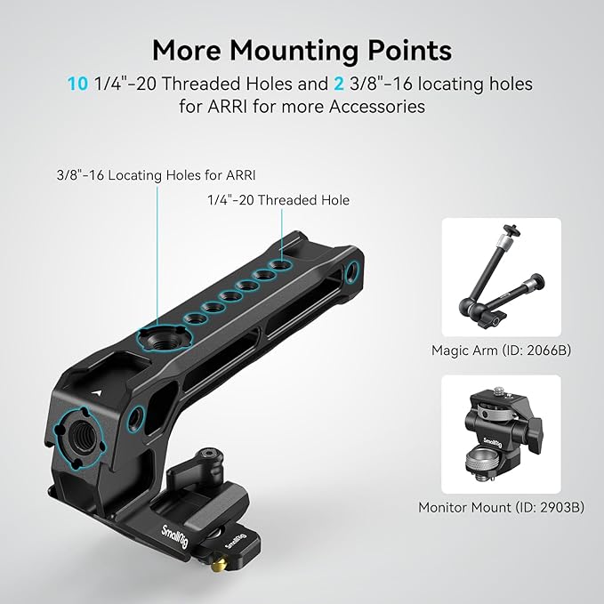 SMALLRIG Lightweight NATO Top Handle, Quick Release NATO Grip w/NATO Rail for DSLR Camera Cage, Universal Top Handle with 5 Cold Shoe Adapters - 4345