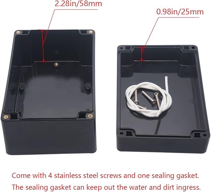 Project Box IP65 Waterproof Junction Box ABS Plastic Black Electrical Boxes DIY Electronic Project Case Power Enclosure 6.3x4.33x3.54 inch (160x110x90 mm)