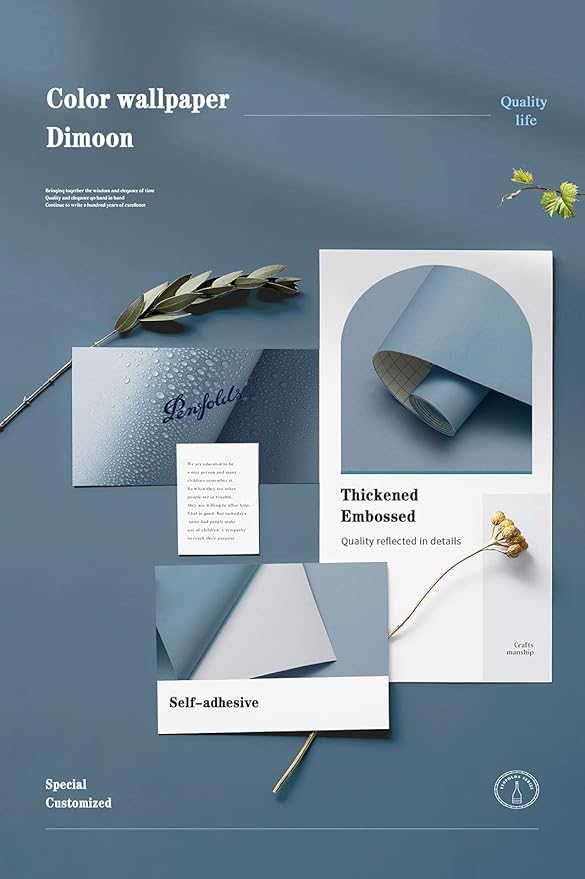 Dimoon 787''x17.7'' Blue Peel and Stick Wallpaper Contact Paper Modern Self Adhesive Wall Paper Removable Renter Friendly Textured Solid Color Shelf Cabinet Vinyl Roll (787''x17.7'',Blue Grey)