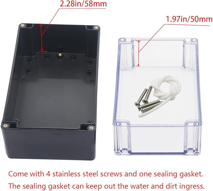 Project Box IP65 Waterproof Junction Box ABS Plastic Black Electrical Boxes DIY Electronic Project Case Power Enclosure Clear Cover 7.87"x4.72"x4.45"