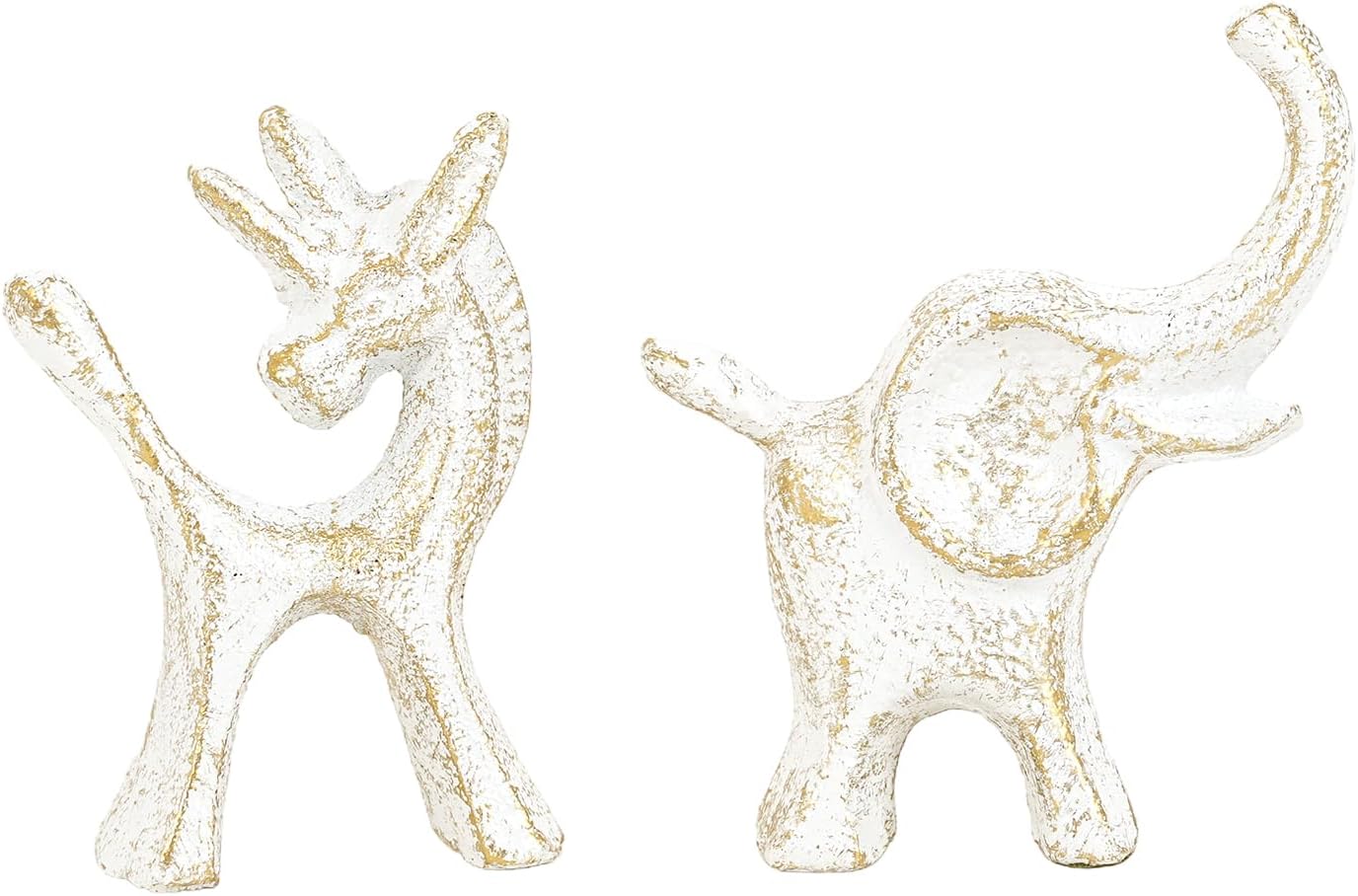 Sungmor Set of 2 Cast Iron Elephant & Unicorn Figurines - Rustic White Animal Sculptures for Shelf, Desk, or Entryway - Heavyweight Decorative Mini Cute Statues - Whimsical Vintage Home Décor