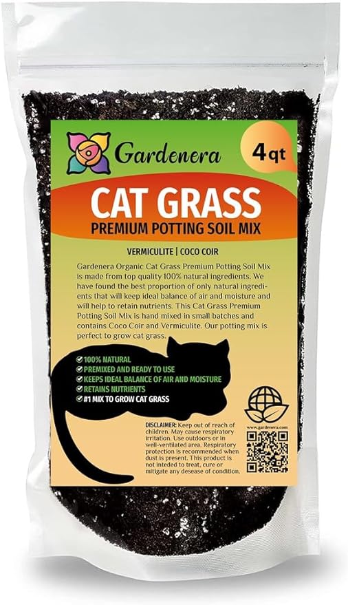 Premium Organic Cat Grass Mix by Gardenera - Support Your Cat's Well-Being with a Nutrient-Rich Blend - 4 QUARTS