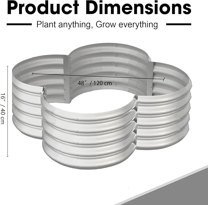 4x4ft Petal Galvanized Raised Garden Bed Kits 16" Tall Outdoor Large Metal Modular Planter Box 9-in-1 Raised Beds for Gardening,Vegetables,Fruits,Flowers & Herbs (Silver)