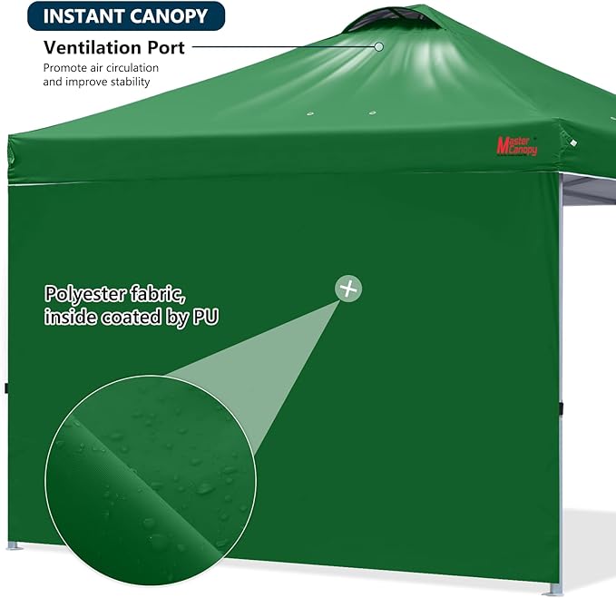 MASTERCANOPY Durable Pop-up Canopy Tent with 1 Sidewall (10'x10',Forest Green)