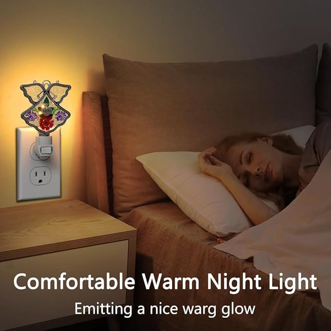 KY&BOSAM Night Light Mom Stained Glass Angel Night Lights Plug Into Wall with Real Flower in Glass and Metal Charm Night Light for Nursery Bedroom Bathroom Decorative Accent Lite Elegant Home Decor