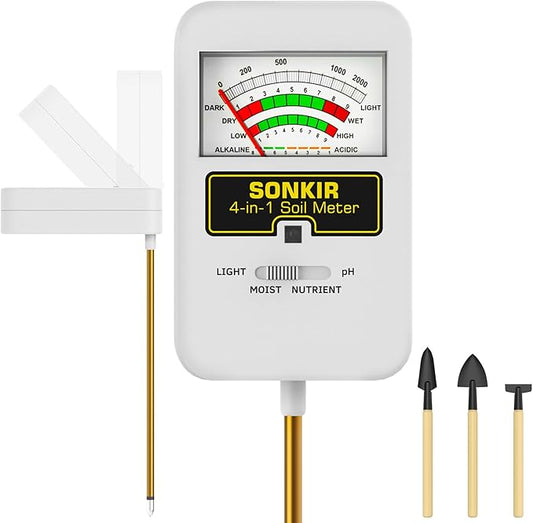 Soil Moisture Meter, 4-in-1 Soil Ph Meter, Soil Tester for Nutrients, Moisture, PH and Light, Soil Ph Test Kits for Plant, Great for Garden, Lawn, Indoor & Outdoor Use (No Battery Required)