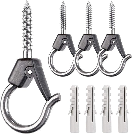 BeneLabel 4Pcs Wall Mount Ceiling Plant Hanger Hooks, Outdoor Hanging Brackets for Hanging Plant Light Outdoor Wire Fairy Lights Wind Chimes Bird Feeders, Safety Buckle Design, 4 1/4"