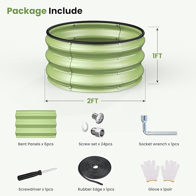 2pcs 2x2x1 FT Galvanized Raised Garden Bed Kit, Round Raised Garden Beds Outdoor Raised Beds for Gardening, Planter Boxs for Vegetables Flower Herb(Pearl White & Sage Green)