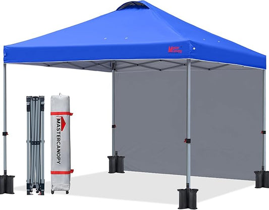 MASTERCANOPY Durable Pop-up Canopy Tent with 1 Sidewall (8'x8',Blue)