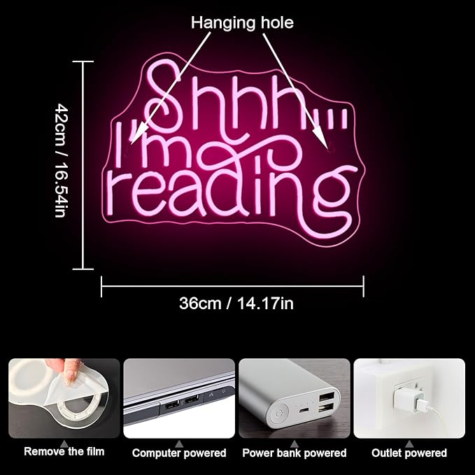 WLHOPE Shhh Im Reading Neon Sign Neon Signs for Wall Decor Dimmable Read Books Neon Lights LED Sign for Book Lovers Gifts Bedroom Bookstore Reading Room Library Study Room Decoration
