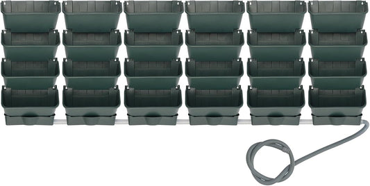 Vertical Wall Planter with 24 Pots, Hanging Garden Plant Flowerpot Holder, Stackable Wall-Mounted Planter, Balcony Planters for Flowers Vegetables Fruits (Army Green, 24 Pots+6 Drainage Planters&Pipe)