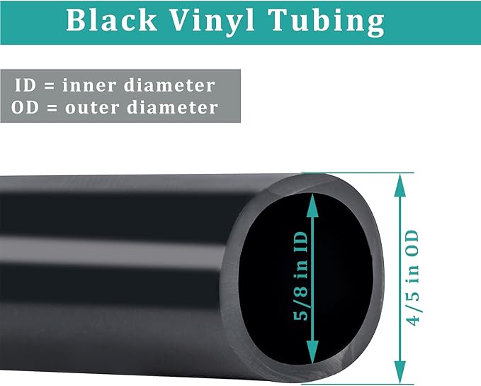5/8" id - 25ft Black Vinyl Tubing Flexible PVC Tube Hybrid Hose Transfer Water Fuel Gas for Pond Fountain Garden Waterfall, Durable and Safe, with 2 Hose Clamps