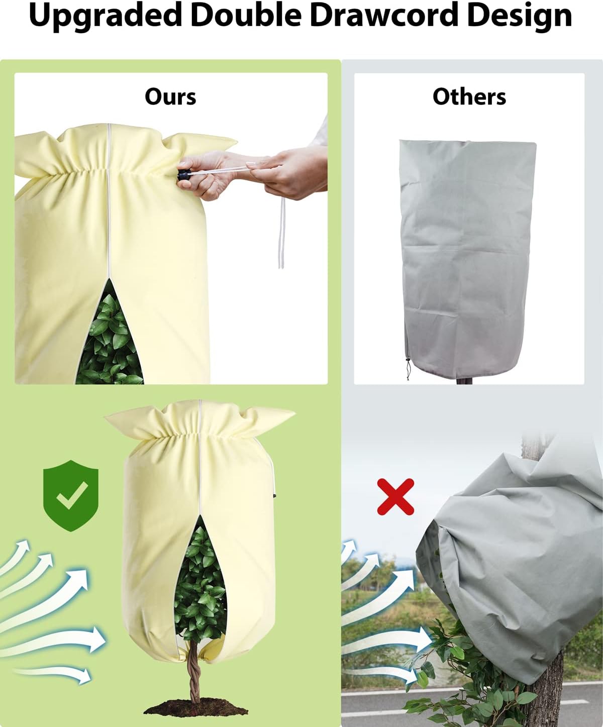 Plant Cover, 3 oz/yd² 47"x72" 3 Packs with Zipper Drawstring Thicken Large Frost Cloth Blankets Freeze Protection for Trees Reusable for Potted Winter