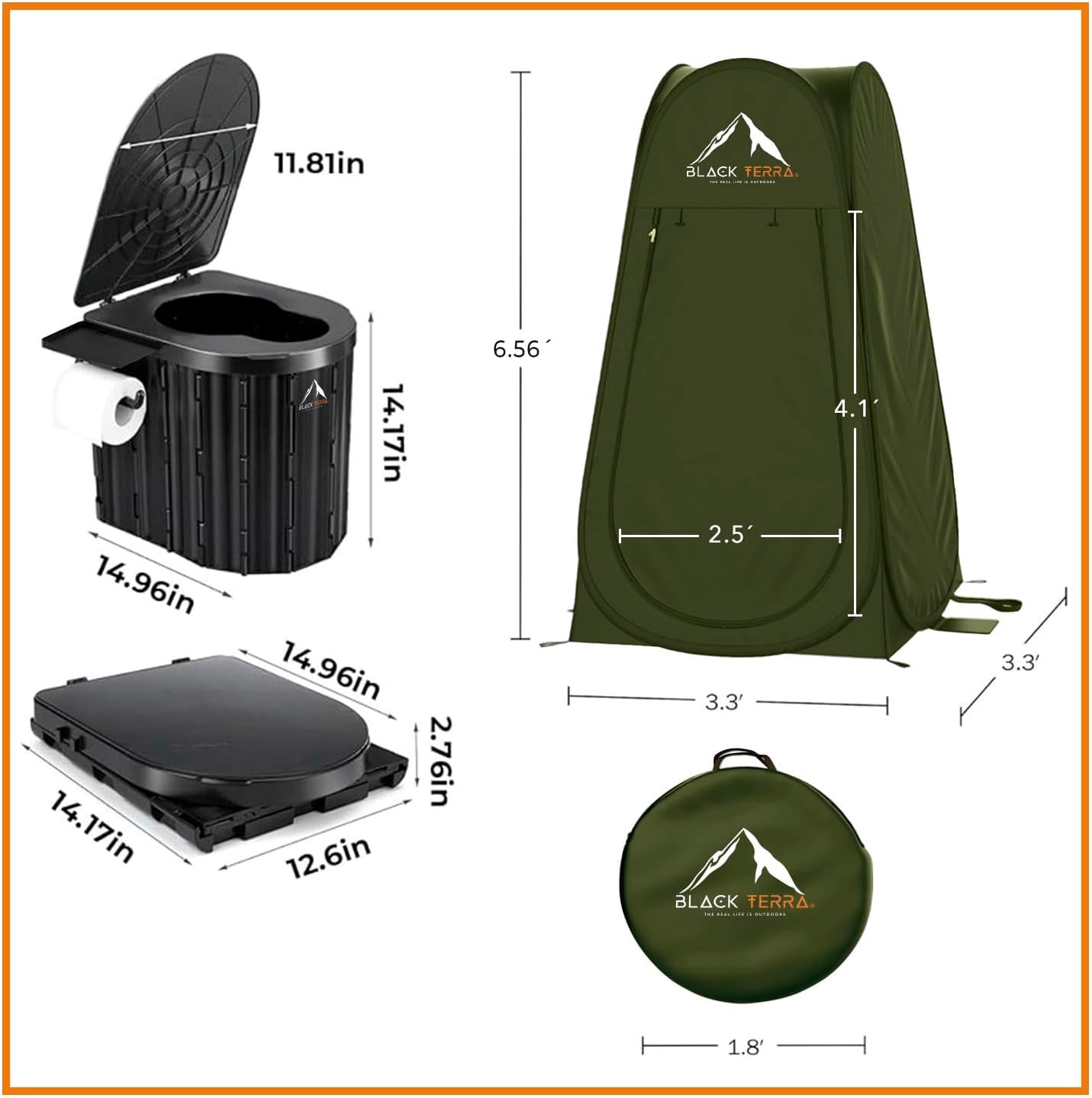 BlackTerra Portable Toilet for Adults - Portable Toilet for Camping Privacy Outdoor Bathroom Tent XL Portable Toilet Set for Adults