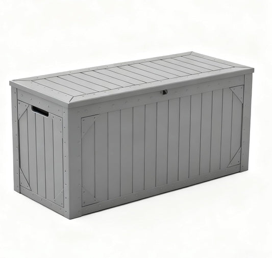 100 Gallon Outdoor Storage Box Waterproof,Resin Deck Box Storage Bin for Cushion Patio Furniture, Pool Accessories, and Garden Tools, Lockable & UV-Resistant, Grey