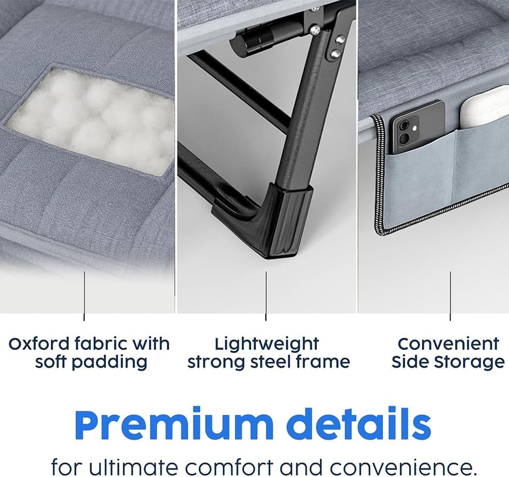Camping Cot Portable Folding Bed for Adults 6 Position Adjustable Cot Recliner Chair with Pillow Heavy Duty Steel Frame Camping Office Nap Indoor Outdoor Use (Extra Large(78in))