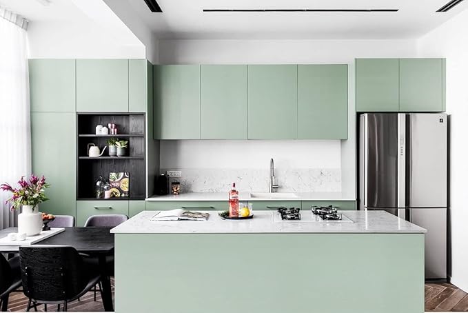 Dimoon 394''x17.7'' Green Peel and Stick Wallpaper Contact Paper Modern Self Adhesive Wall Paper Removable Renter Friendly Textured Solid Color Shelf Cabinet Vinyl Roll (394''x17.7'',Palegreen)