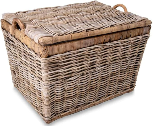 The Basket Lady Lift-Off Lid Wicker Storage Basket, Large, 24.5 in L x 18 in W x 17.5 in H, Serene Grey…