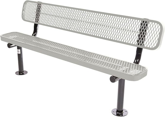 Coated Outdoor Furniture Heavy-Duty Outdoor Bench Thermoplastic Coated, Expanded Metal, Commercial-Grade Seating, Made in America (Surface with Back, 6 Ft, Textured Grey)
