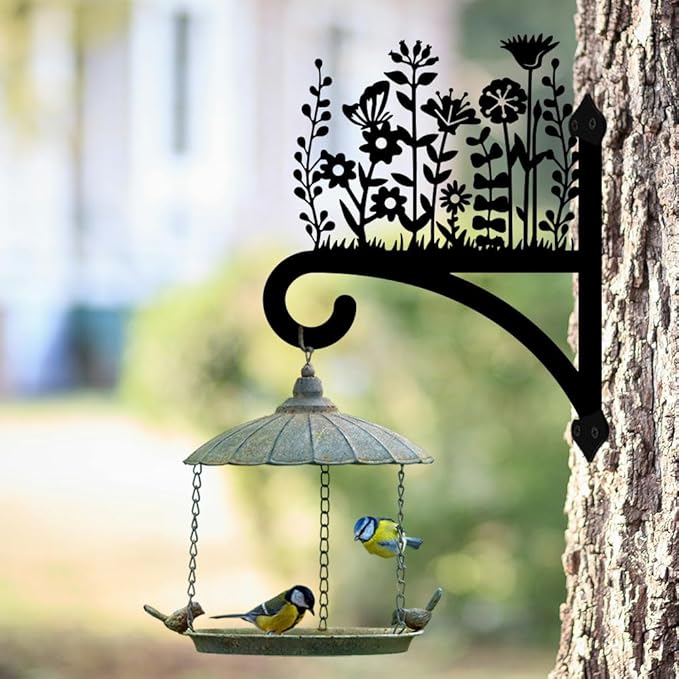 Peacoblue Iron Plant Hangers Hooks for Outdoor Indoor Hanging Plants Flower Fern Pot Lantern Bird Feeder Wind Chimes, 12"x15" Weather Resistant Metal Wall Holder for Porch Garden Farmhouse(Wildflower)