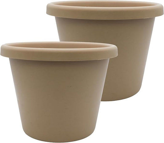 The HC Companies 11.5 inch Round Classic Planter - Plastic Plant Pot for Indoor Outdoor Plants Flowers Herbs, Sandstone (2 Pack)